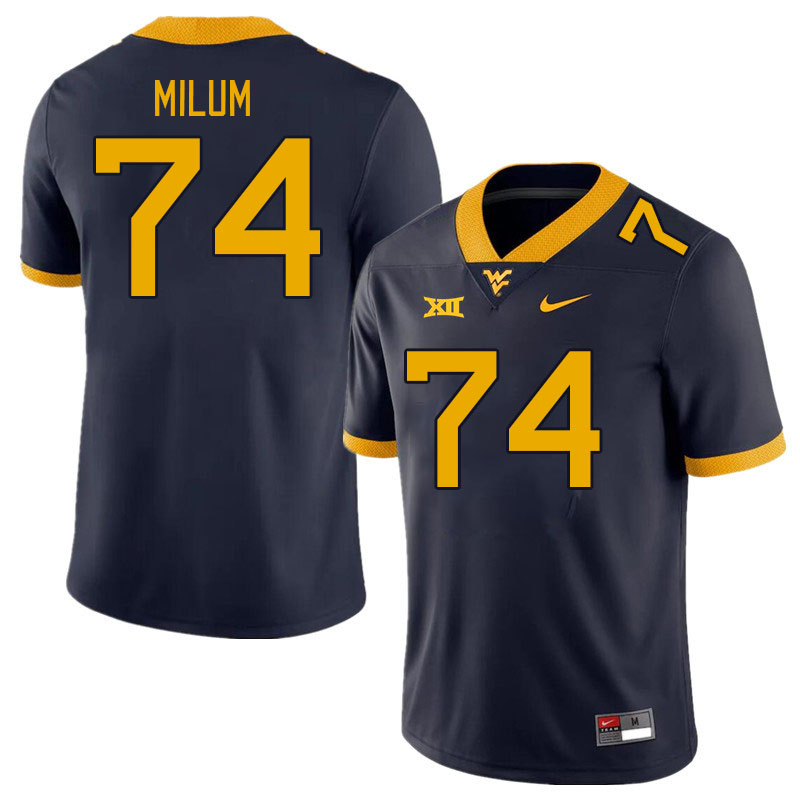 Men #74 Wyatt Milum West Virginia Mountaineers College Football Jerseys Stitched Sale-Navy